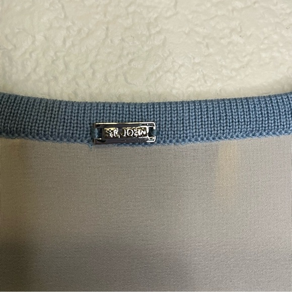 St. John Blue & Gray Striped Women's Silk Wool Sweater Oversized Size Small - Picture 10 of 14